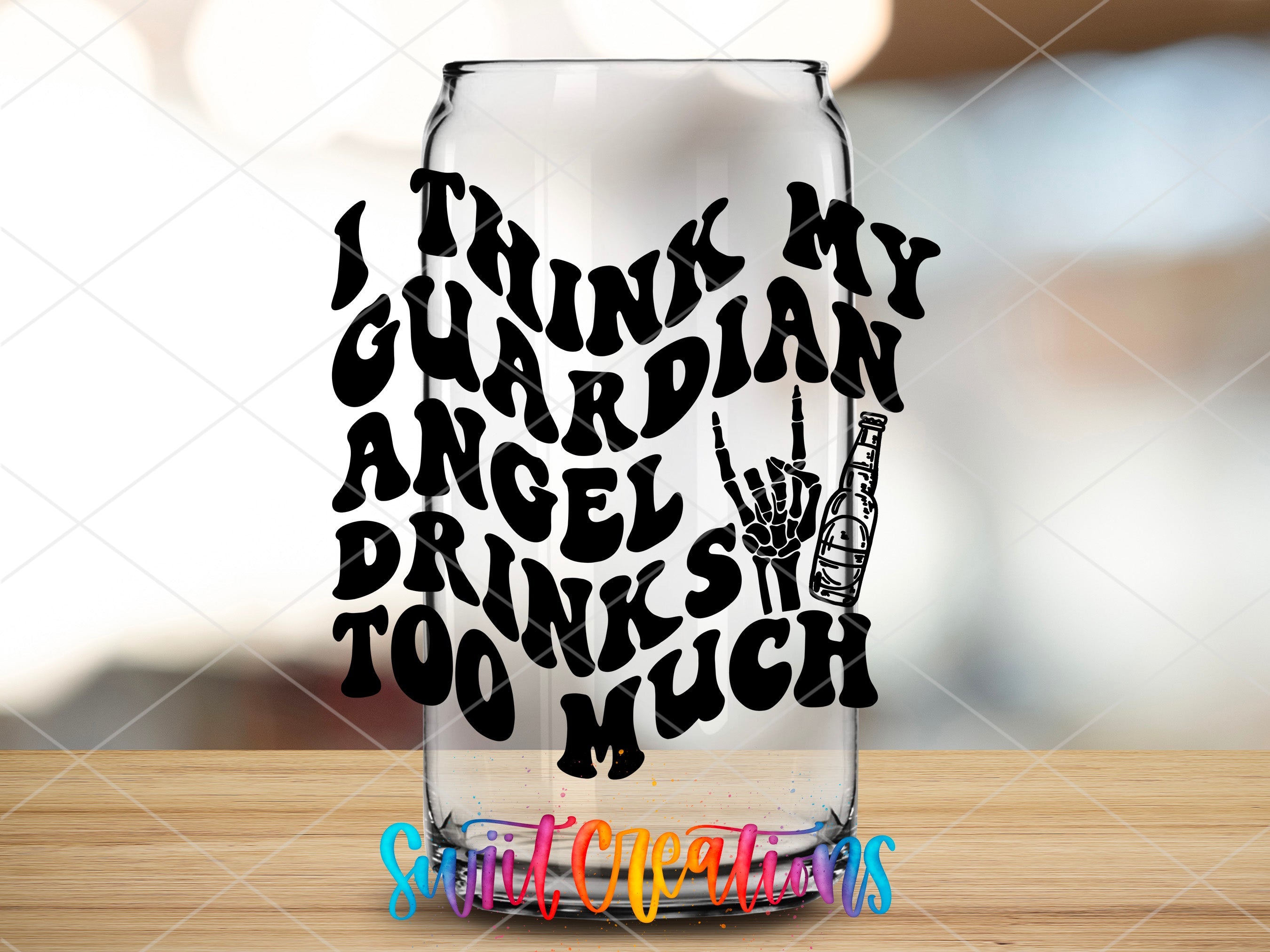a glass that has some writing on it