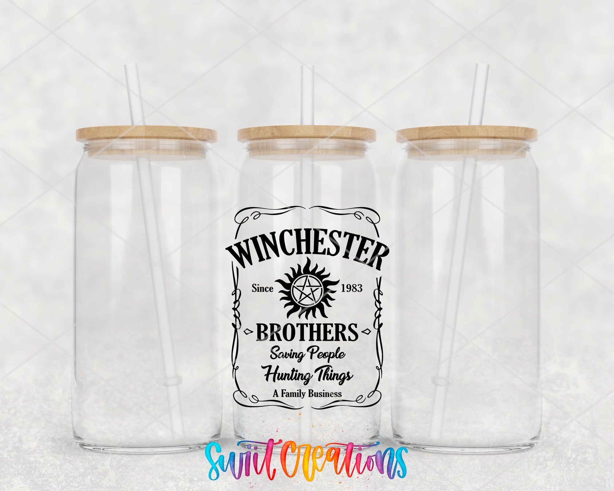 a couple of glass jars sitting on top of a table