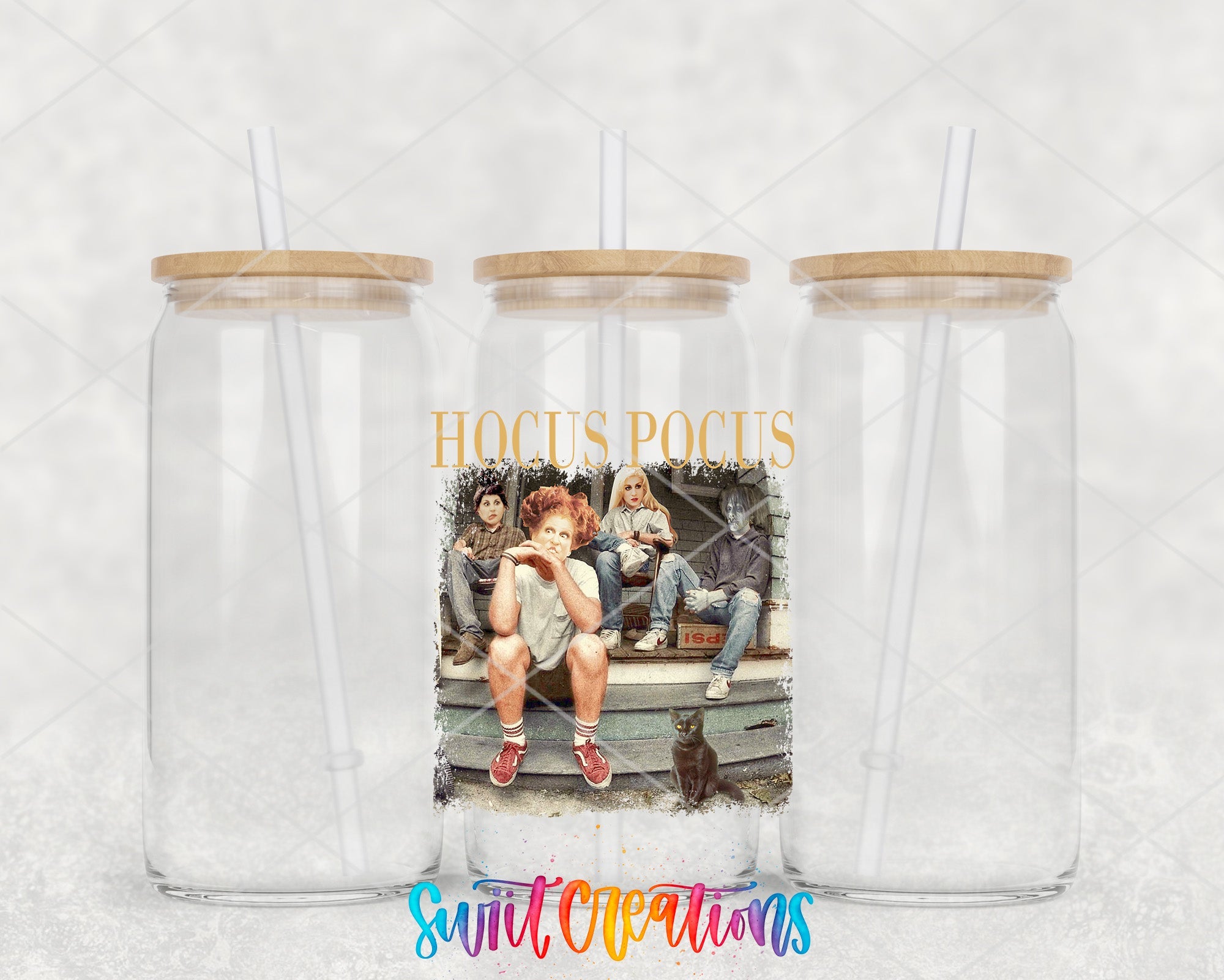 two plastic cups with a picture of a couple of people sitting on a bench
