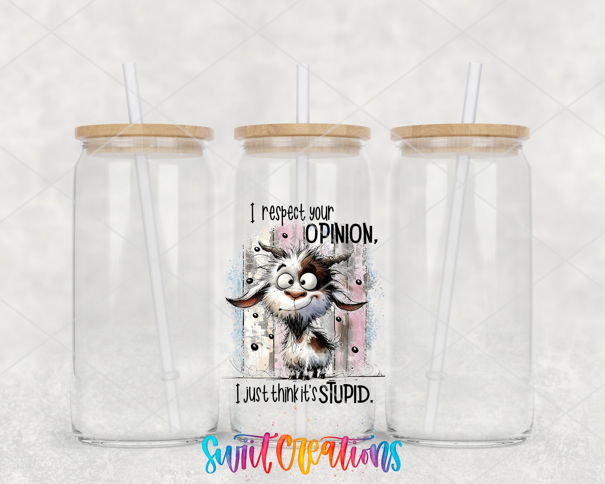 two clear tumblers with a picture of a cat on them