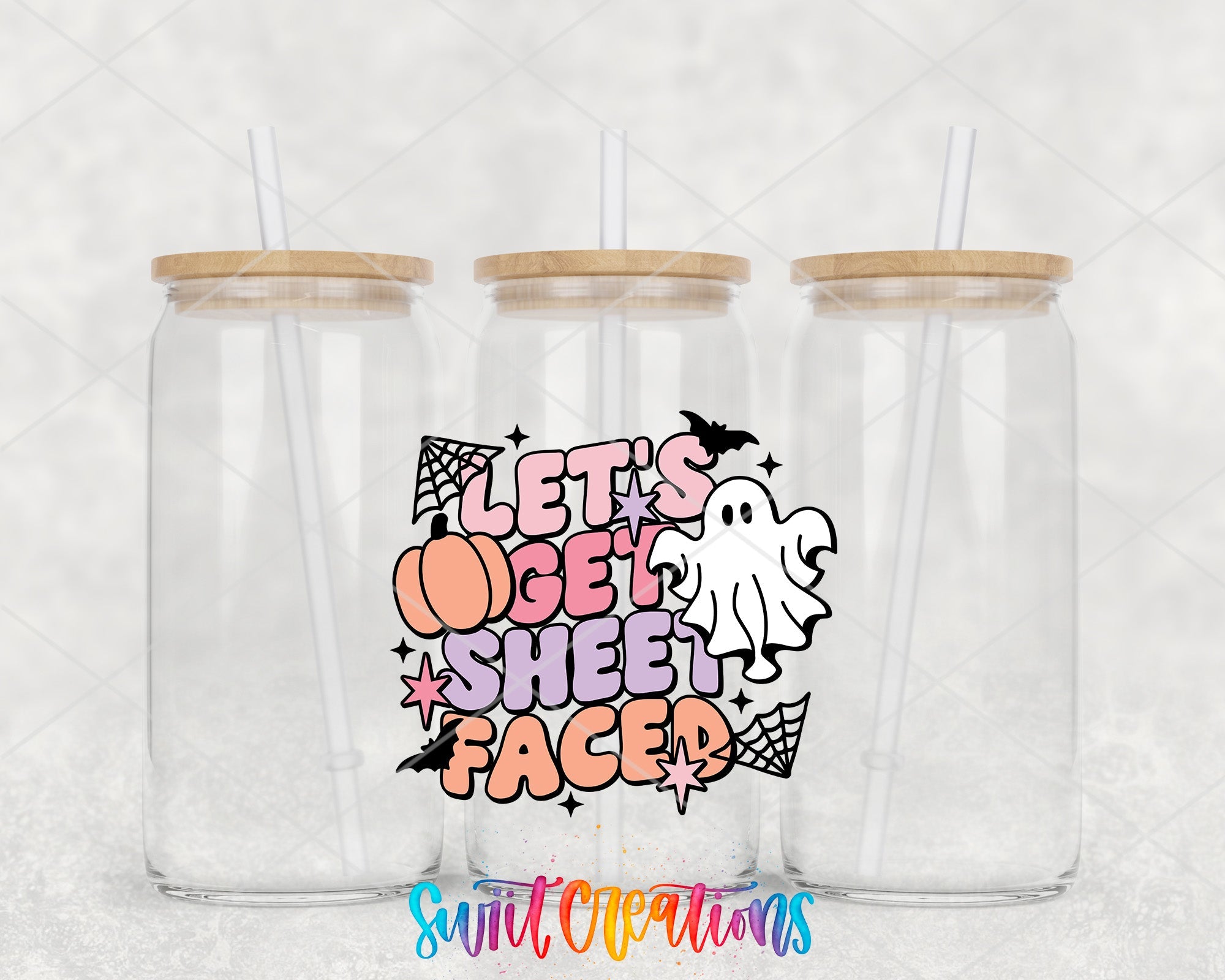 a couple of plastic cups with some stickers on them
