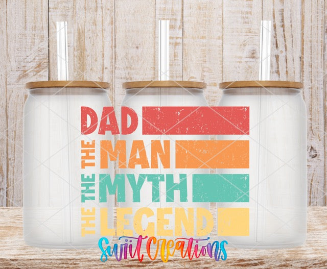 a canister with the words dad and the man in the myth legend on it