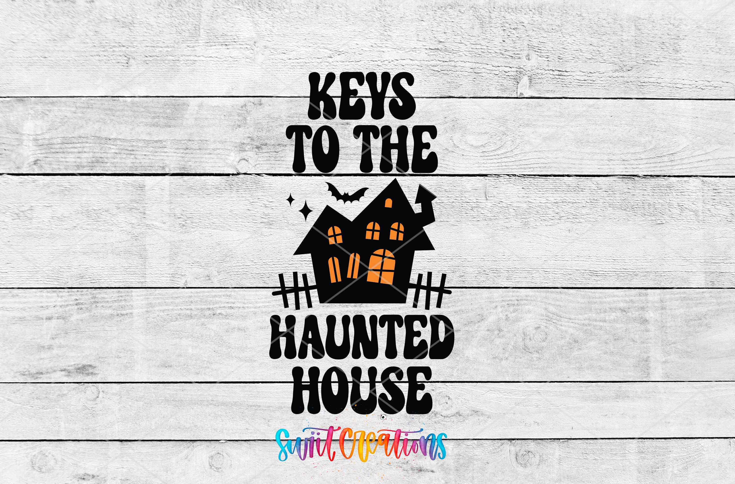 a Halloween-themed graphic with the text "KEYS TO THE HAUNTED HOUSE" and a house silhouette.