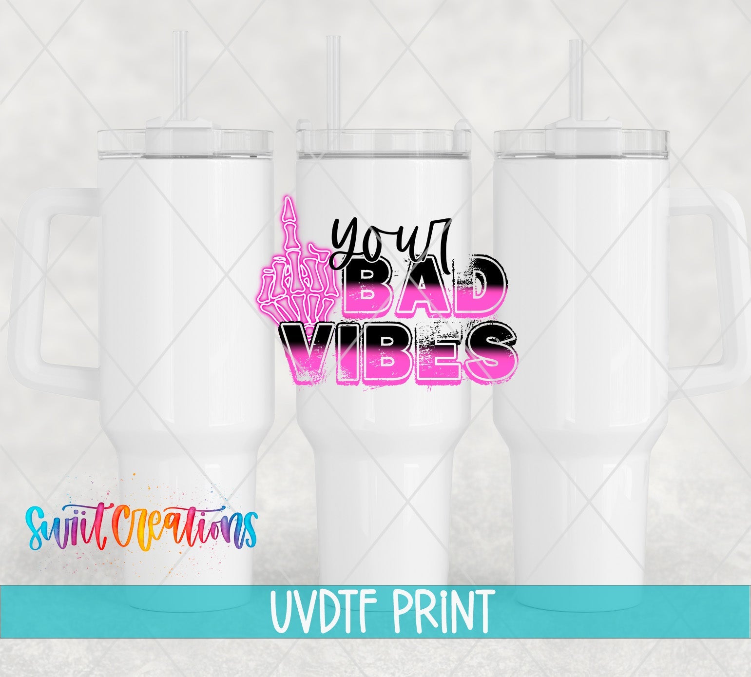 three white tumbles with the words you'll be bad vibes on them