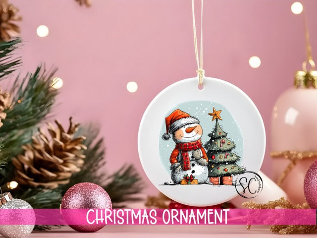 a christmas ornament with a snowman on it