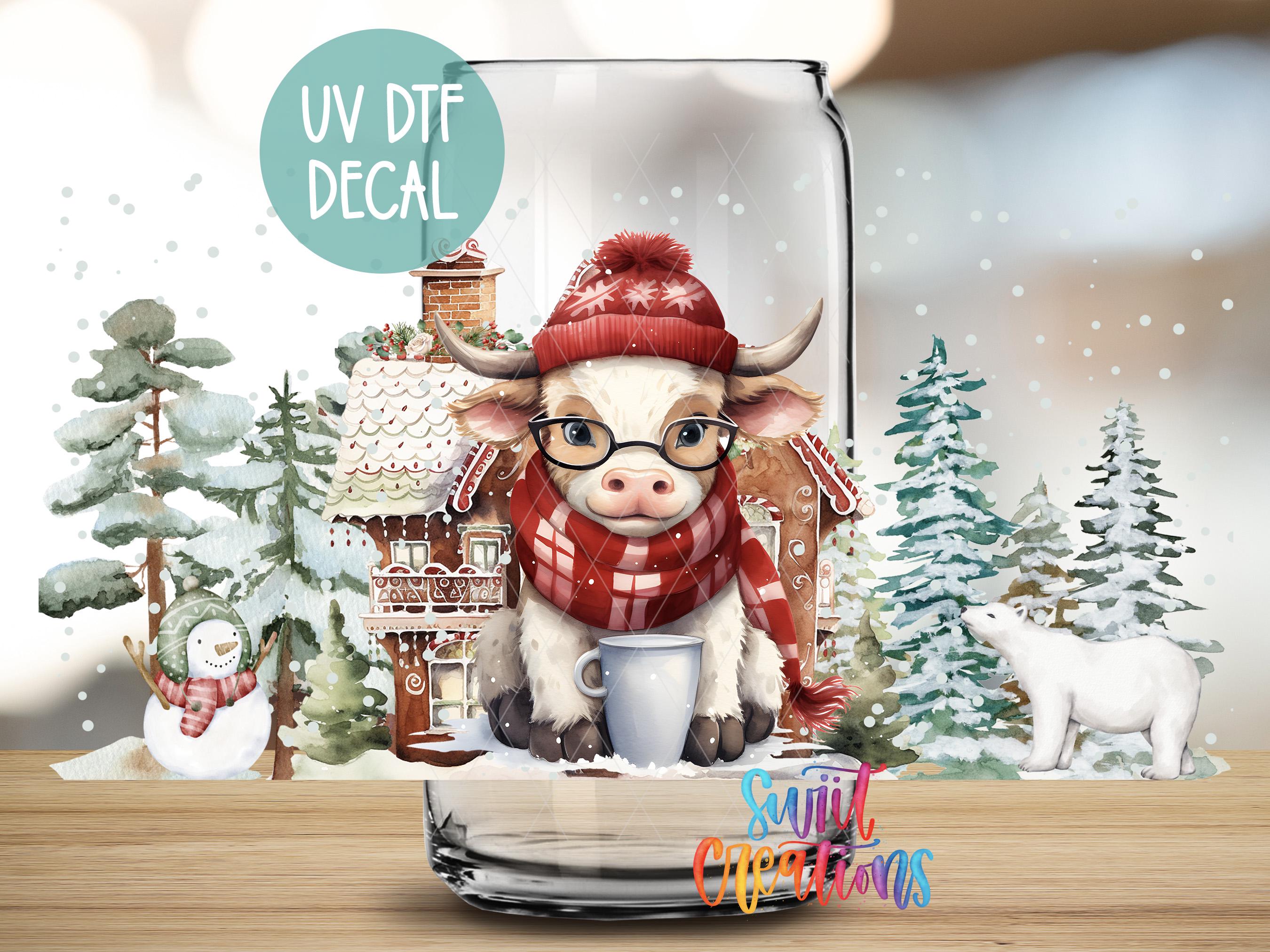 a picture of a cow wearing a red hat and glasses