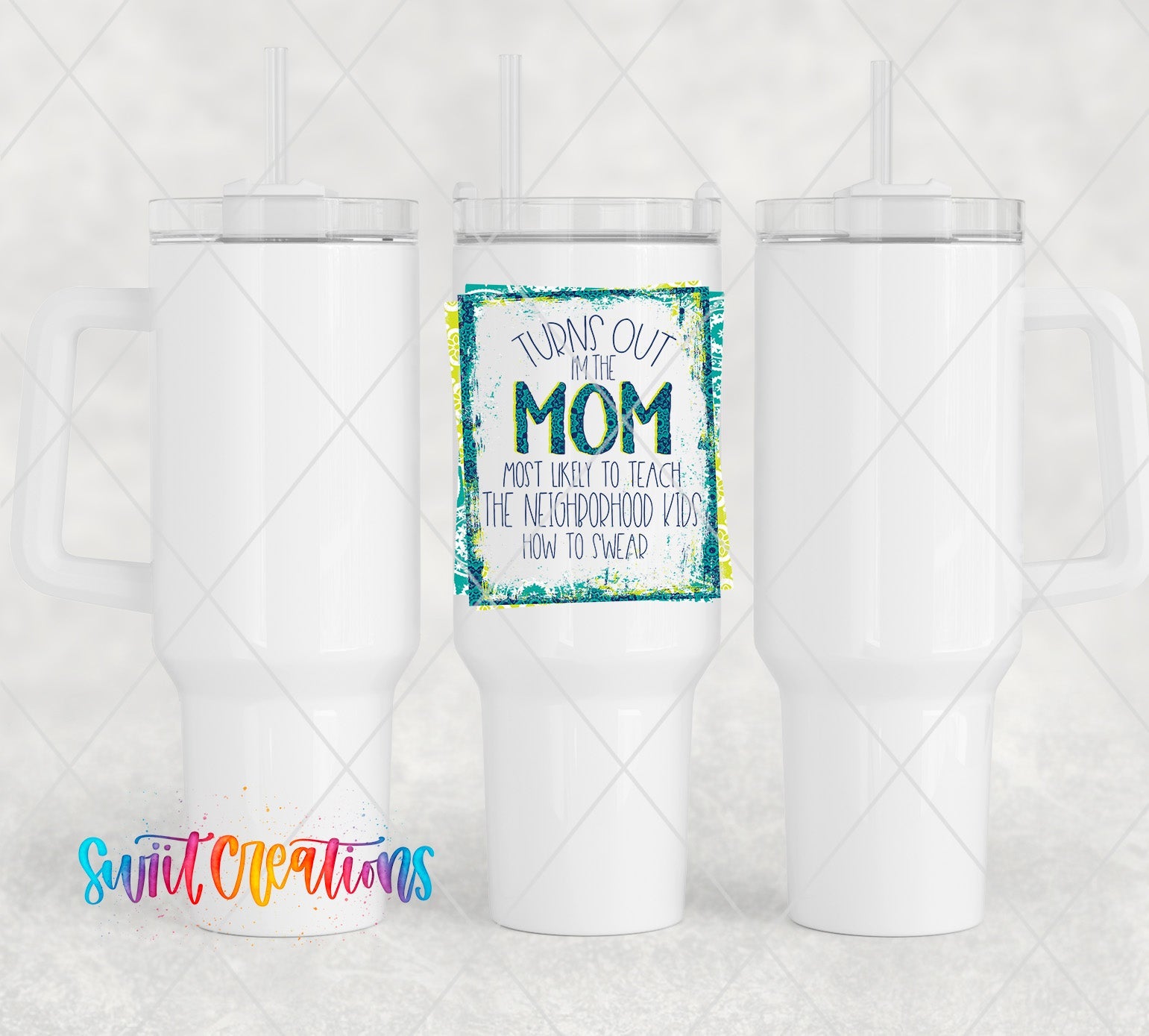 a couple of white coffee mugs sitting next to each other