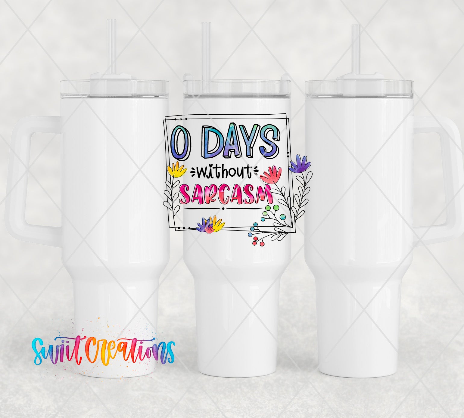 two white travel mugs with the words, 10 days without sargan on them