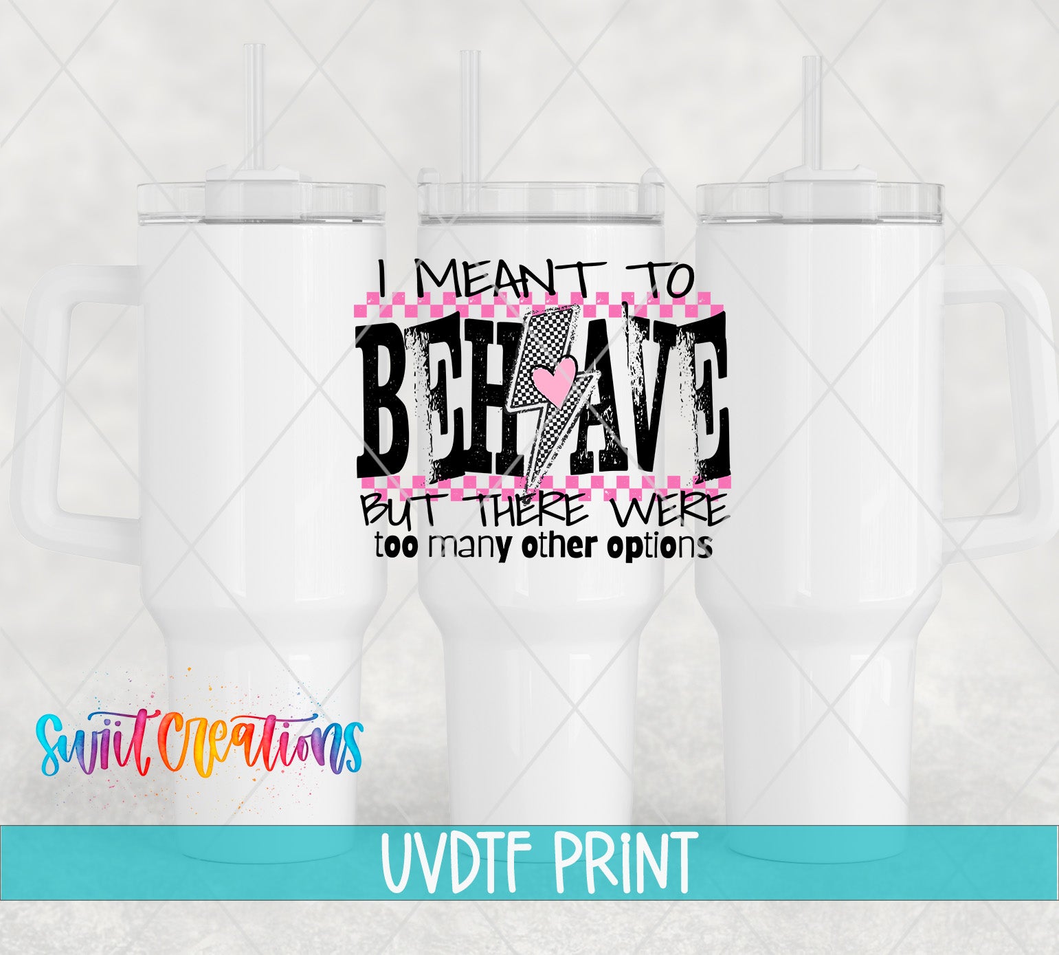 a white mug with a printed text design on it, along with a logo for a company named "Swit Productions".