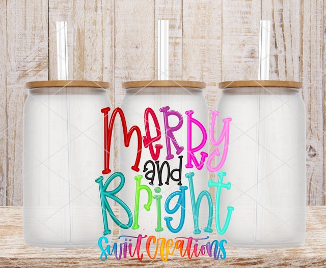 a couple of cups with merry and bright lettering on them
