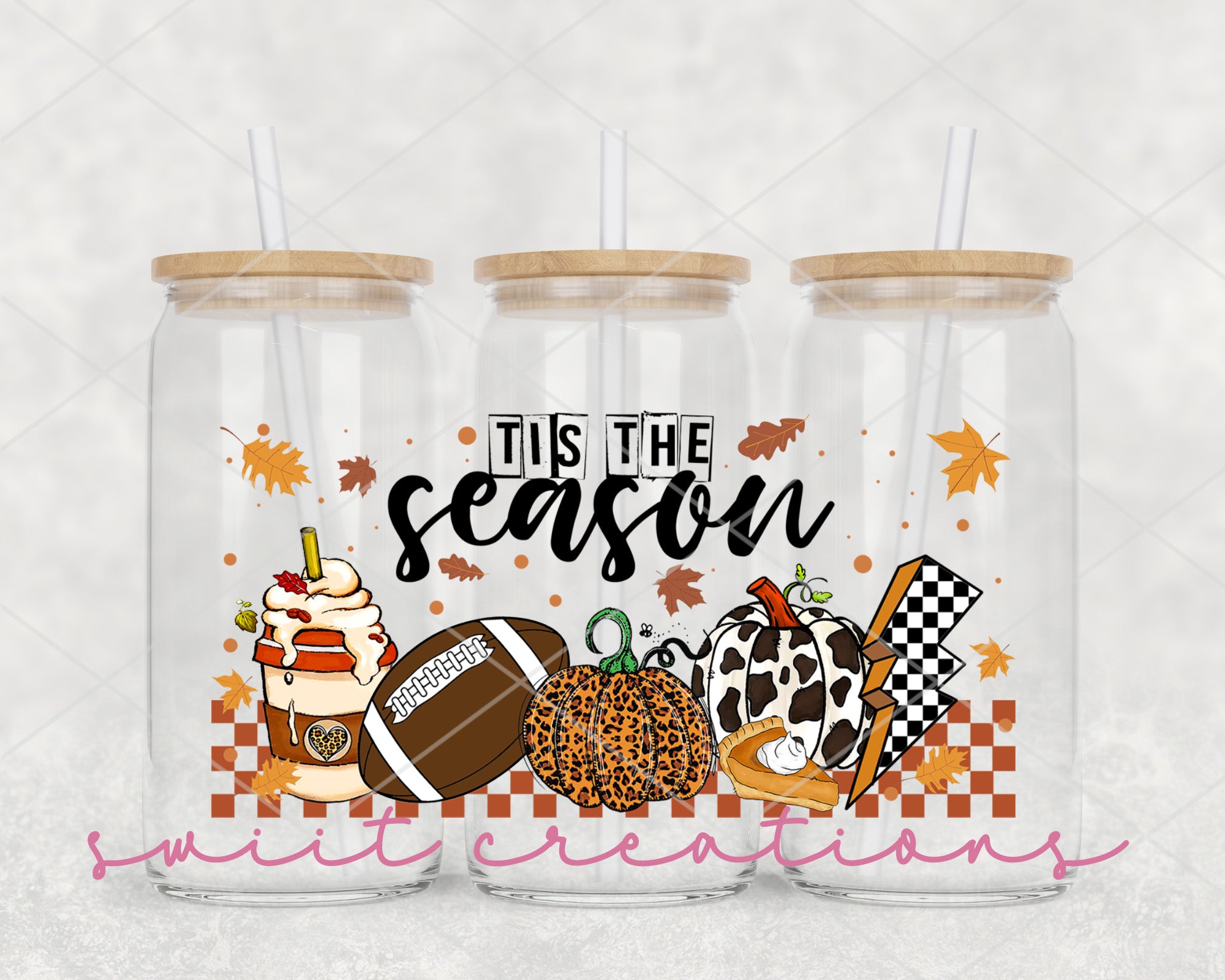 a set of two clear tumblers with the words this the season on them