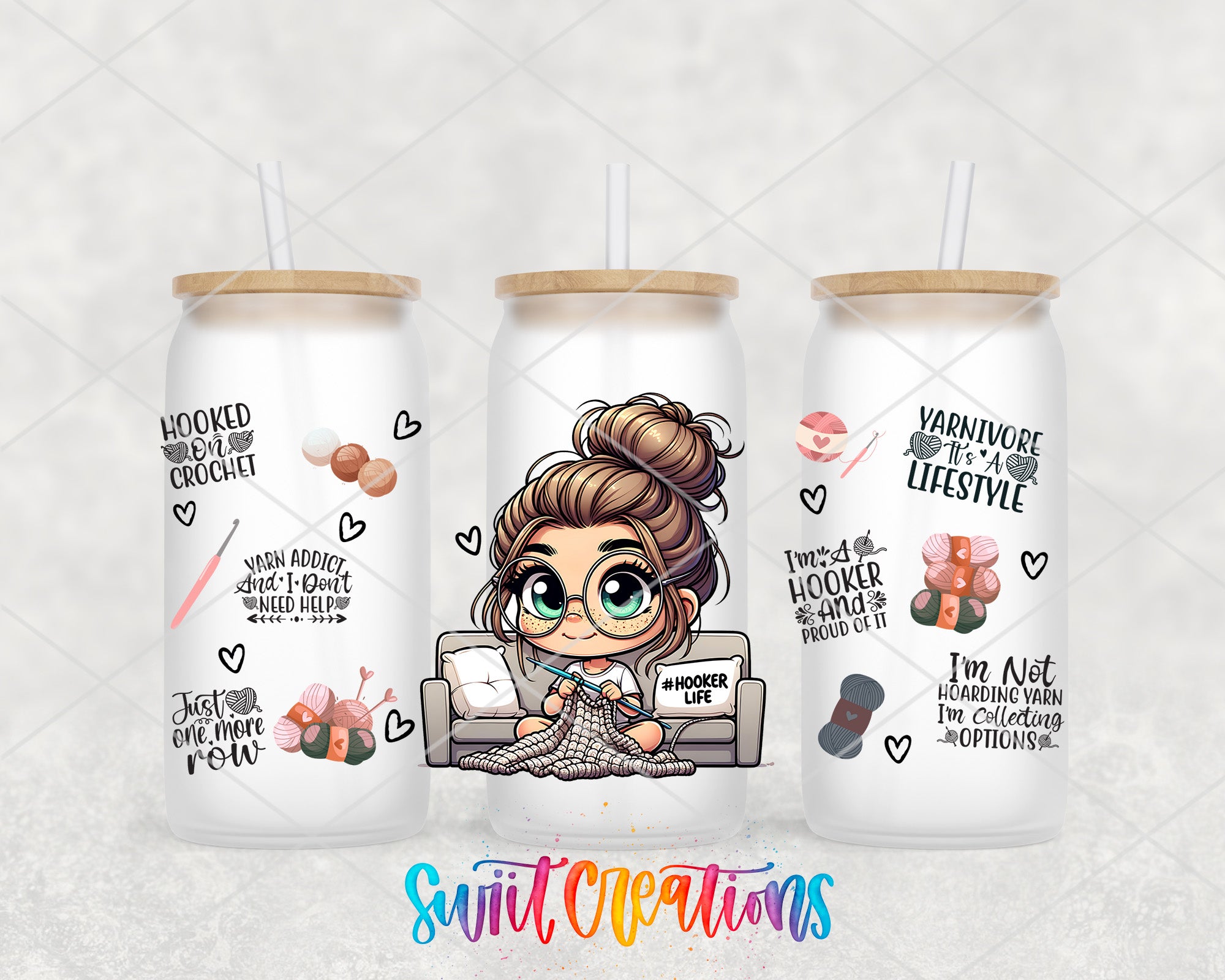 a set of three personalized tumbles with a cartoon of a woman reading a