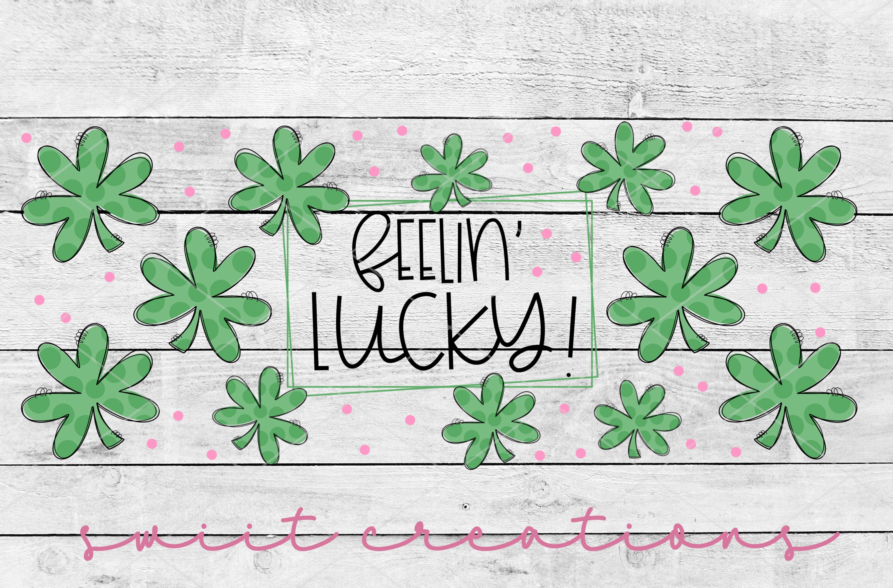 a picture of a wooden sign with a bunch of clovers on it