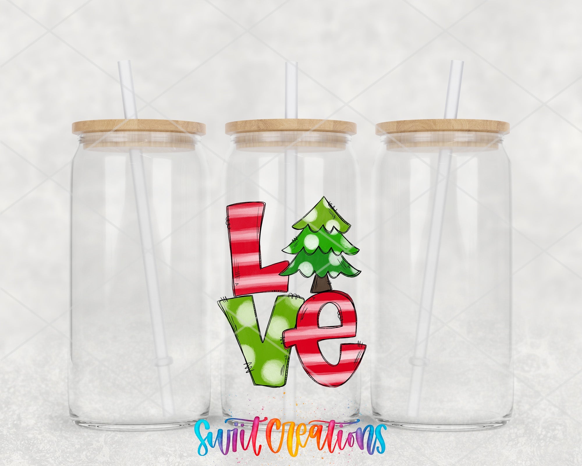 two plastic cups with straws in the shape of a christmas tree