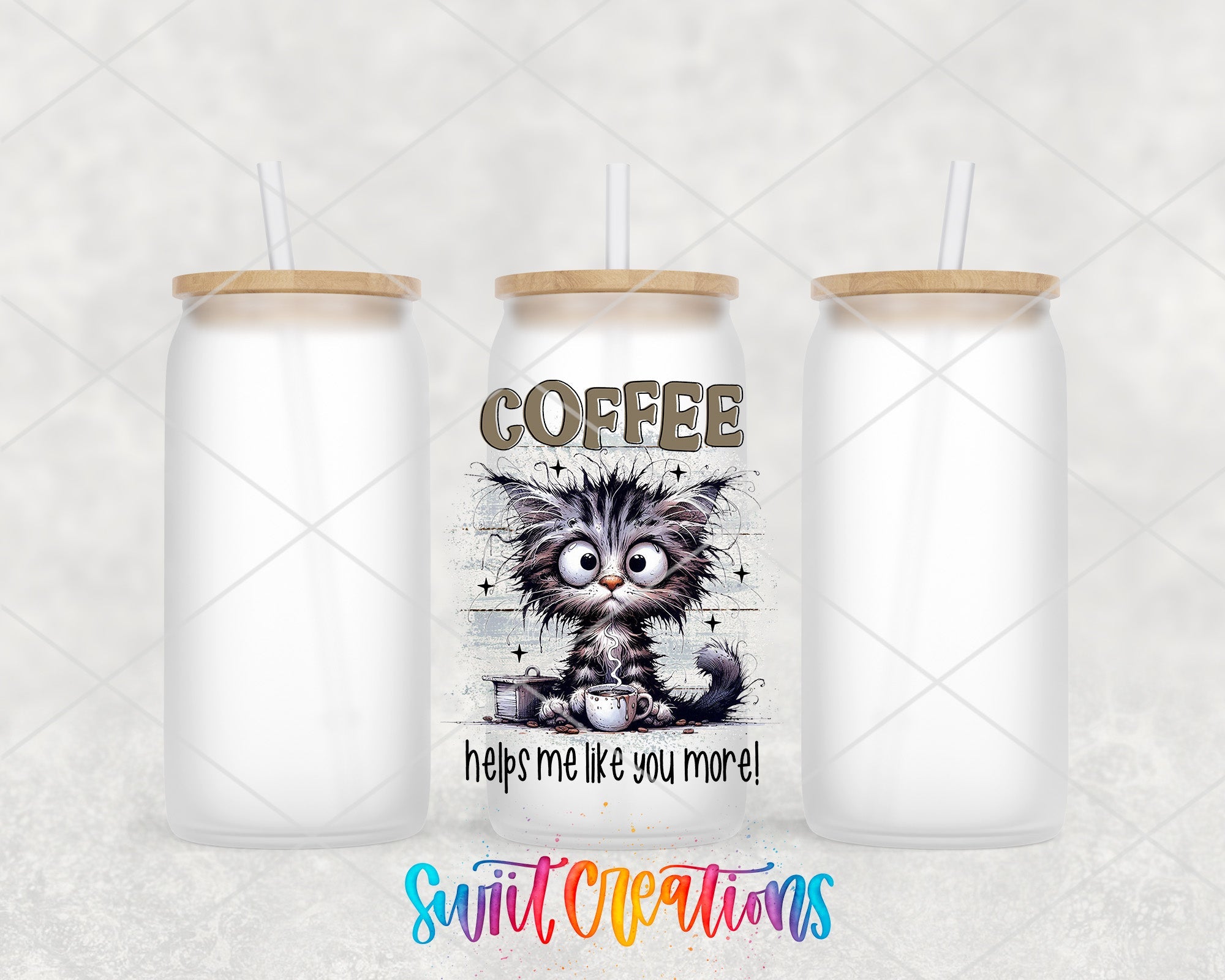 a couple of cups with a cat on them