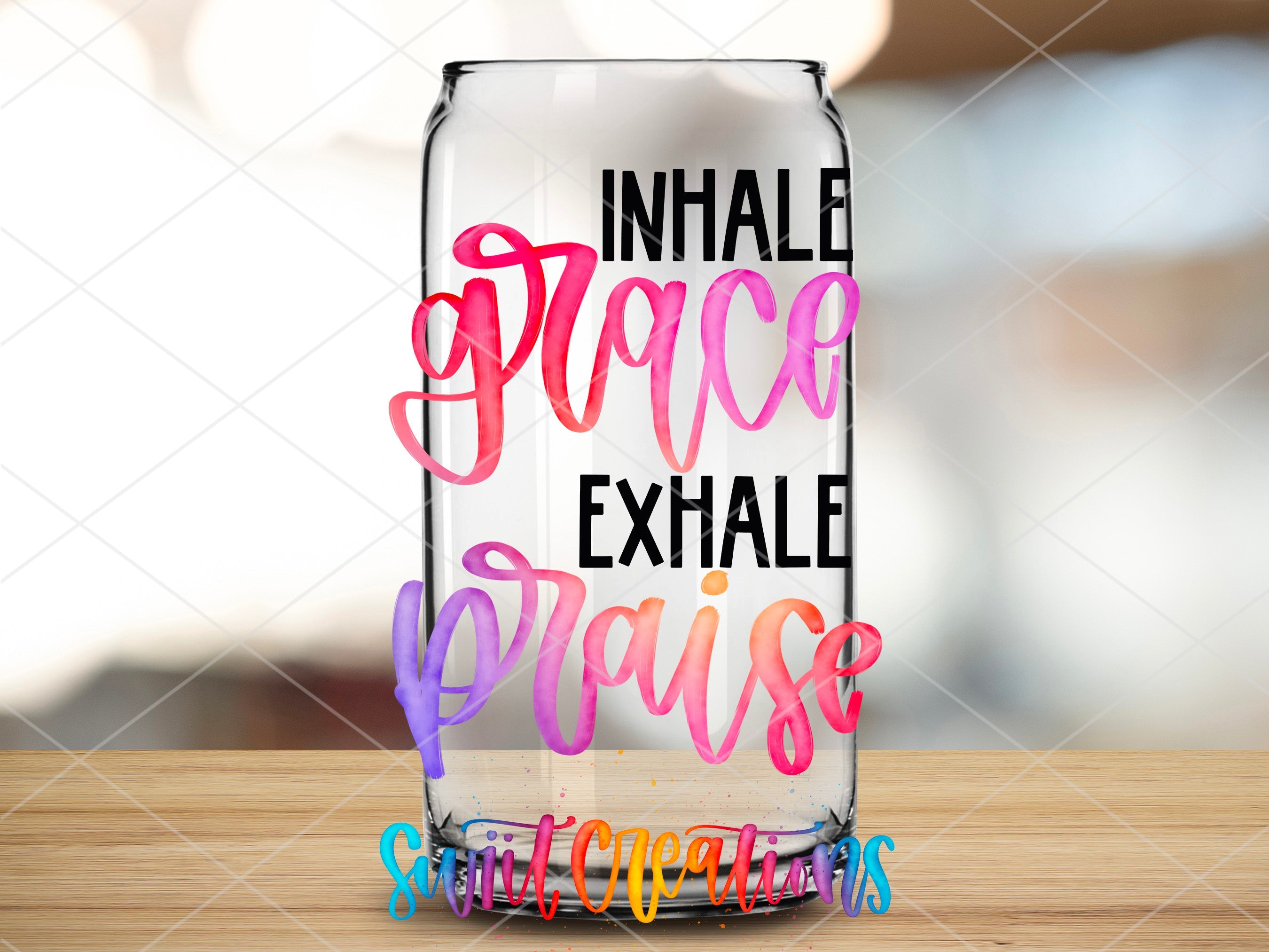 a glass jar with the words inhale space exhale praise on it