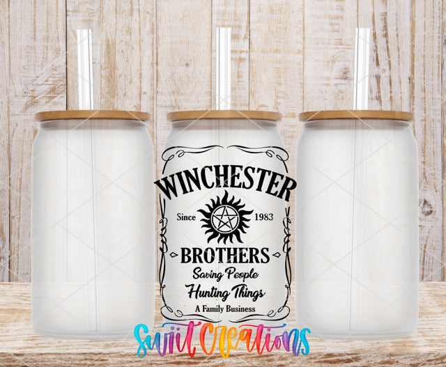 two glass jars with the words winchester brothers on them