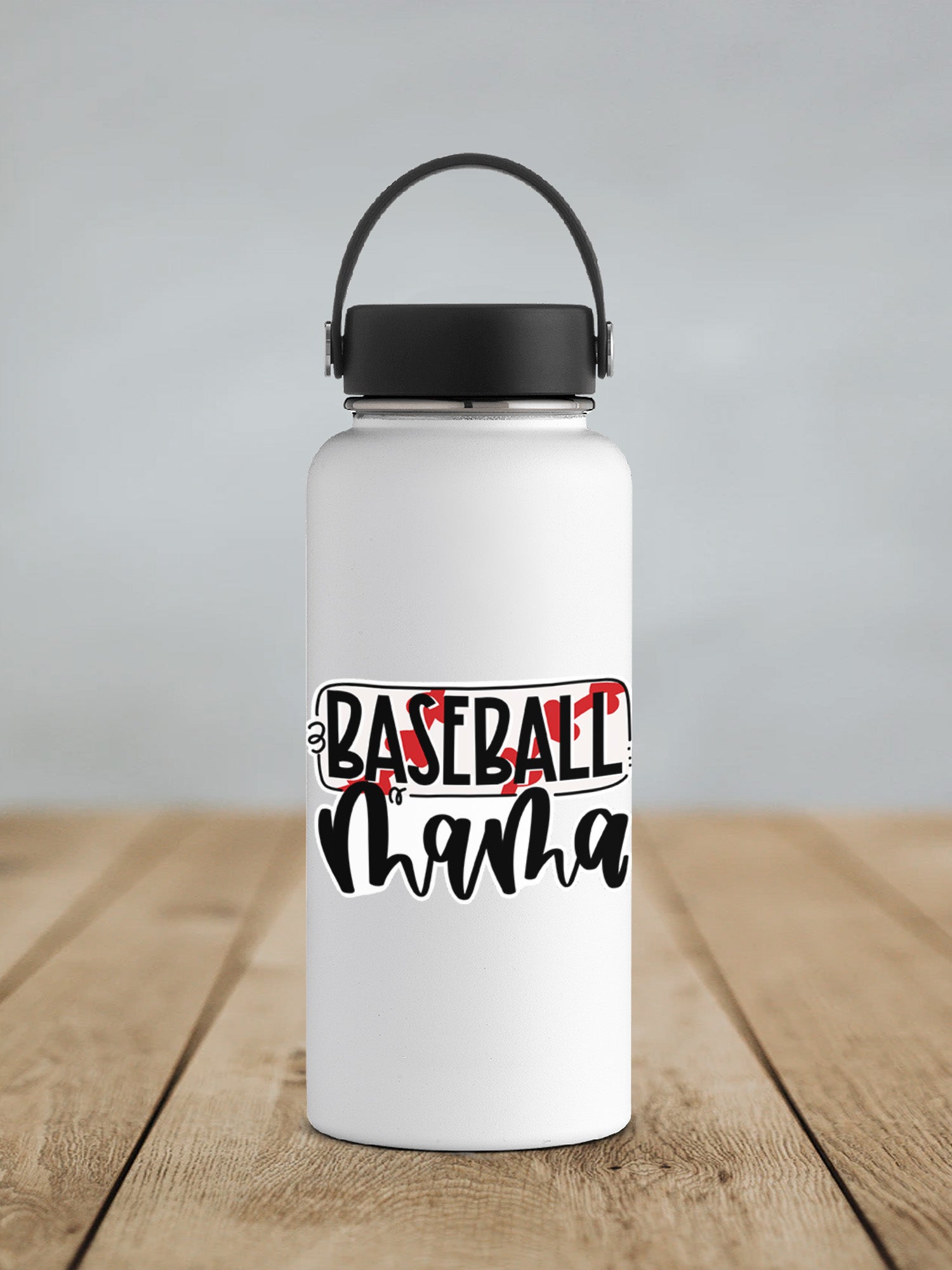 a white water bottle sitting on top of a wooden table