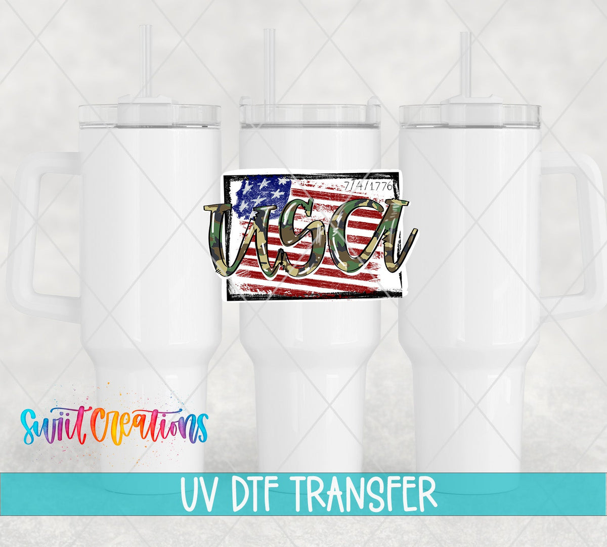 USA 1776 UV DTF transfer on white 40 oz tumblers