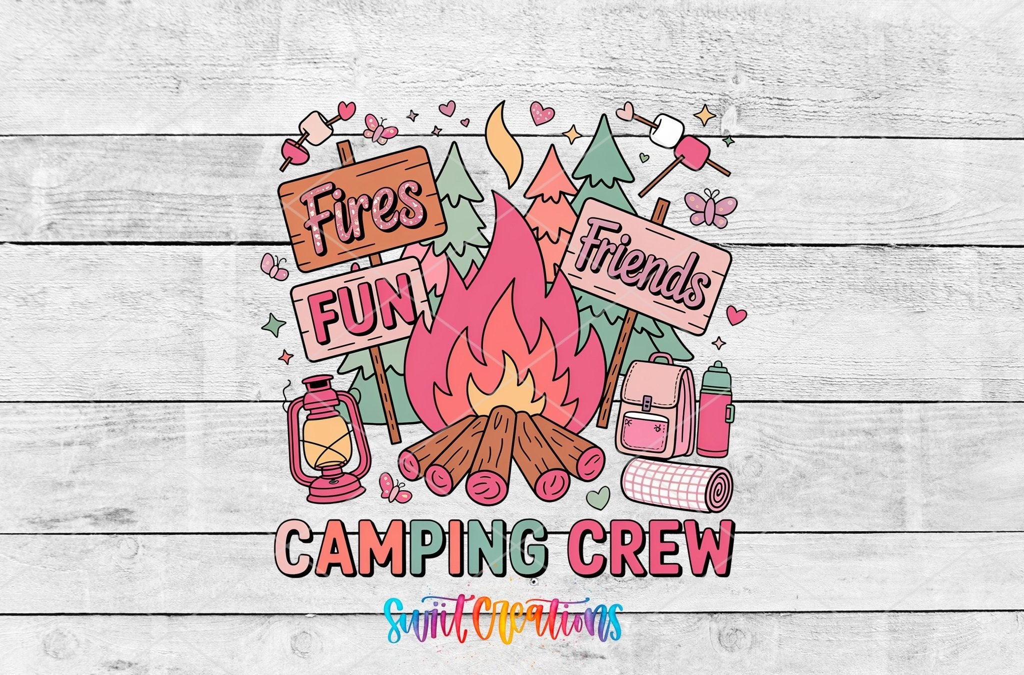 Camping Crew Campfire Wilderness Doodles Motel Keychain UV | MK1998 - Swiit Creations