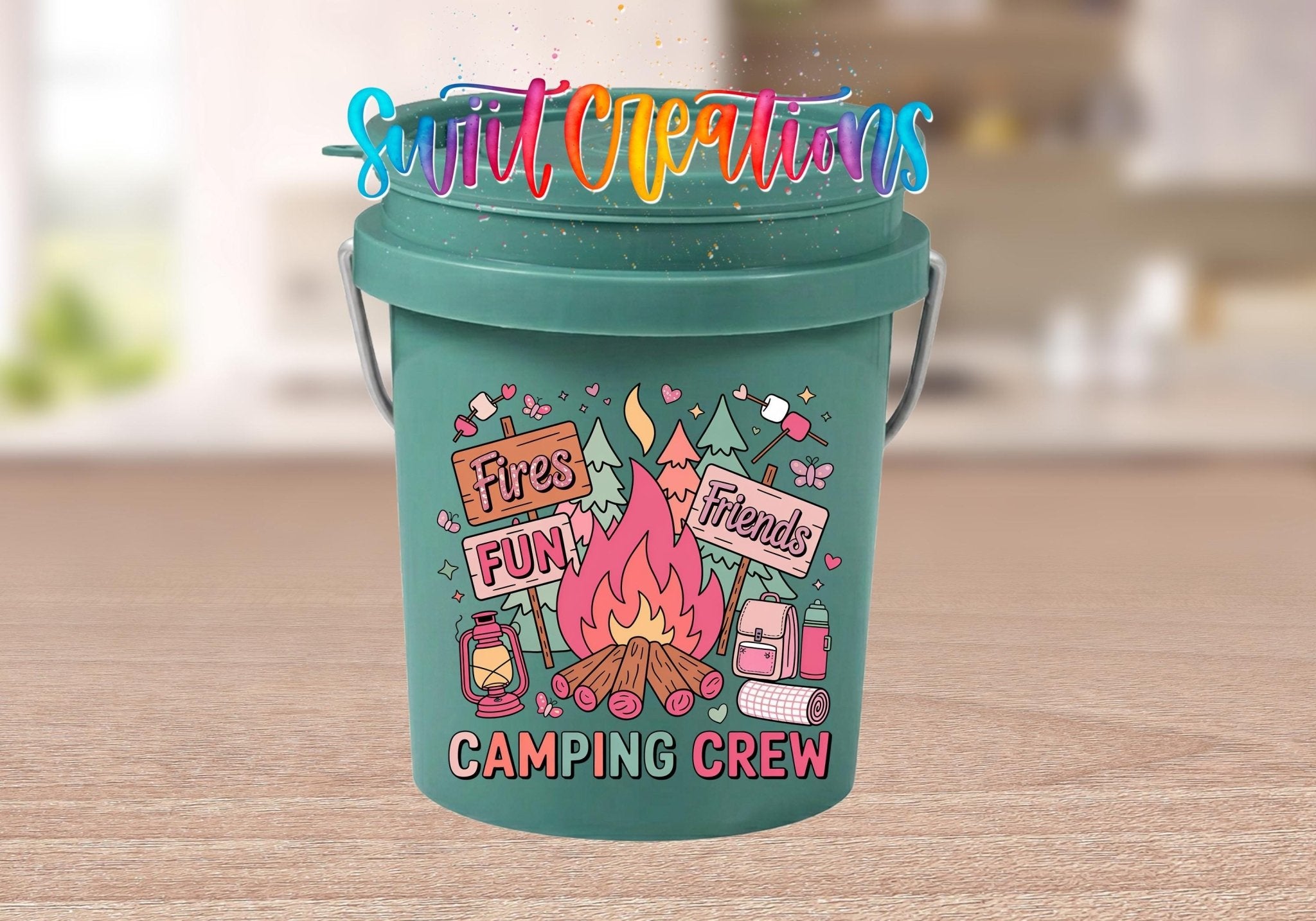 Camping Crew Mini Bucket UV DTF Transfer | Campfire Glamping Bucket Decal | MB1998 - Swiit Creations