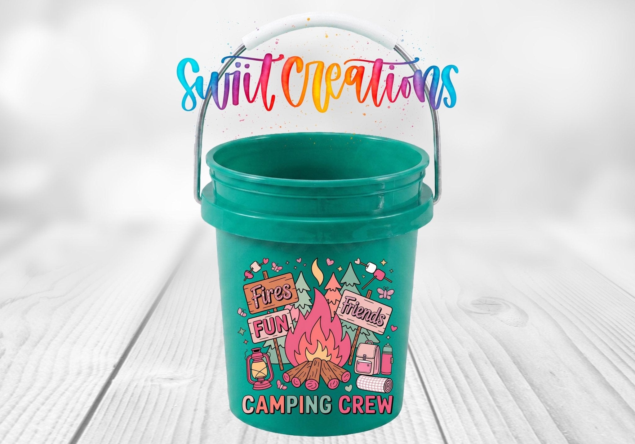 Camping Crew Mini Bucket UV DTF Transfer | Campfire Glamping Bucket Decal | MB1998 - Swiit Creations