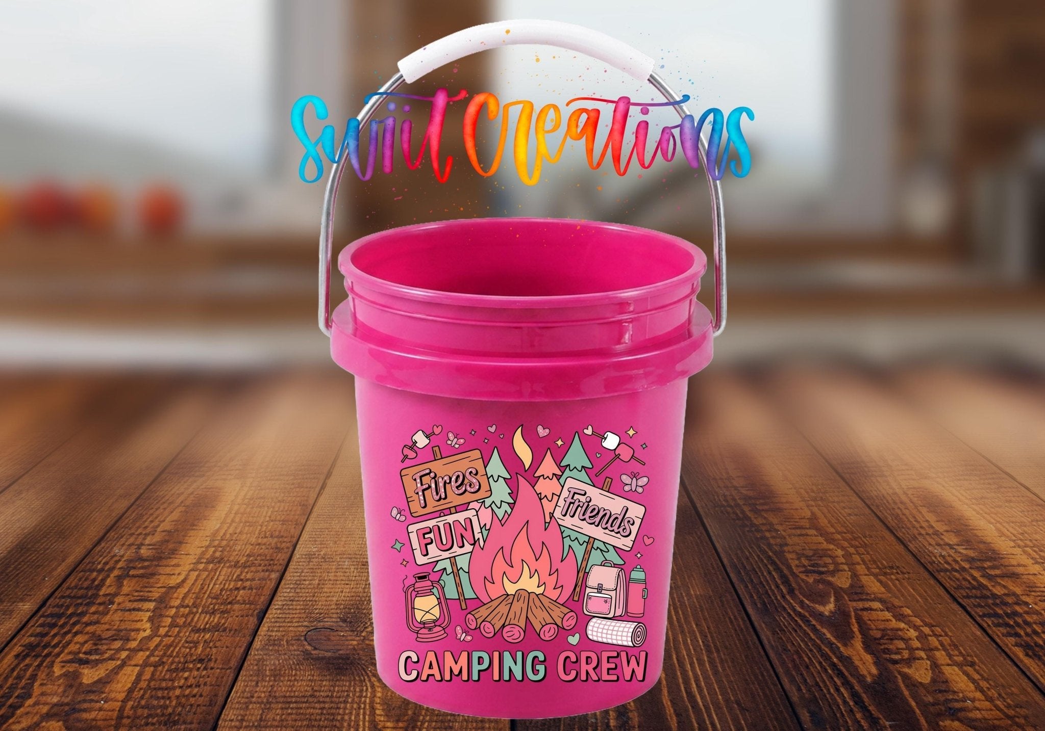 Camping Crew Mini Bucket UV DTF Transfer | Campfire Glamping Bucket Decal | MB1998 - Swiit Creations