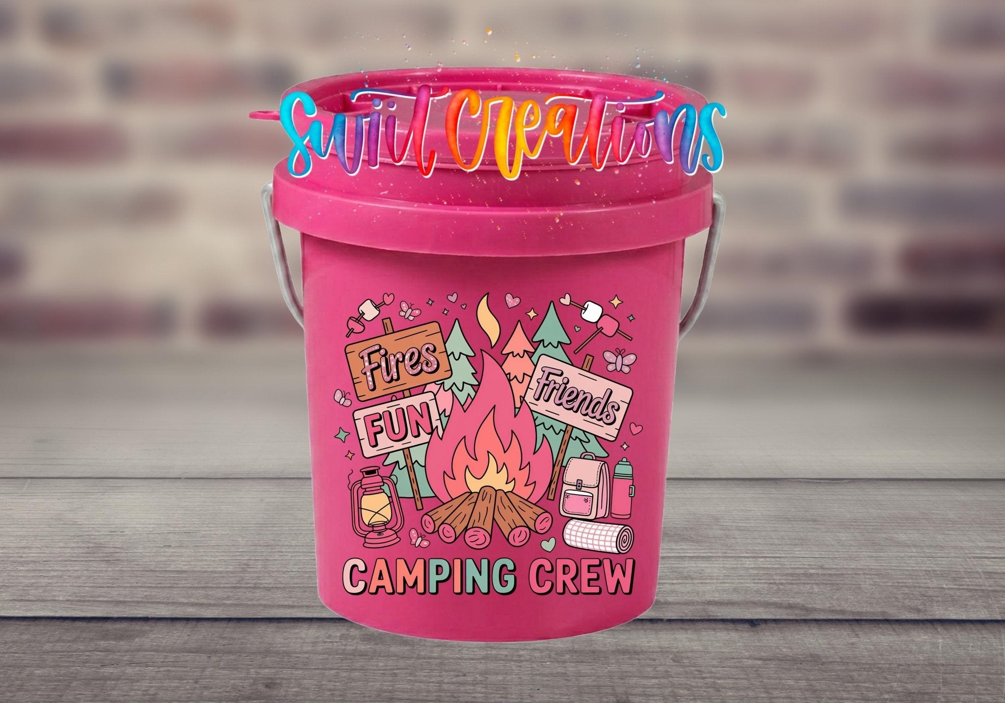 Camping Crew Mini Bucket UV DTF Transfer | Campfire Glamping Bucket Decal | MB1998 - Swiit Creations