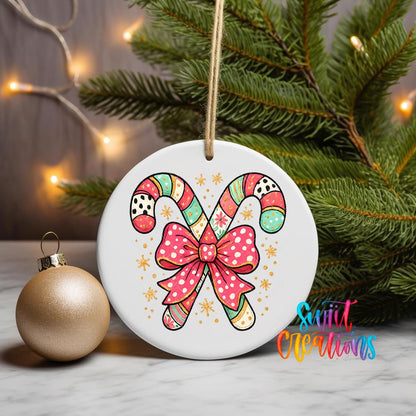 Candy Cane Bow UV DTF Ornament Transfer | Pastel Christmas Transfer | O-1726 - Swiit Creations