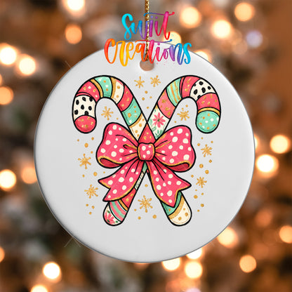 Candy Cane Bow UV DTF Ornament Transfer | Pastel Christmas Transfer | O-1726 - Swiit Creations