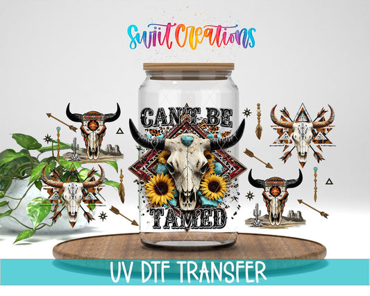 Cant Be Tamed Western UV DTF Transfer Tumbler Wrap | Boho Bull Skull Sunflower Tumbler Design | DTF283 - Swiit Creations