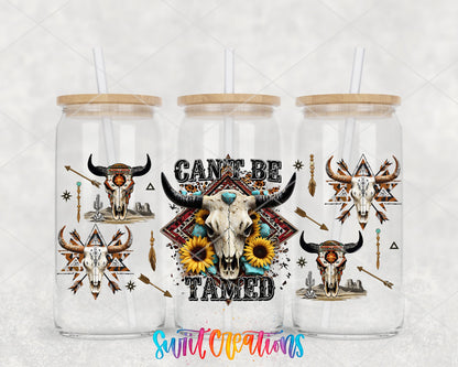 Can't Be Tamed UV DTF full wrap on three glass cans