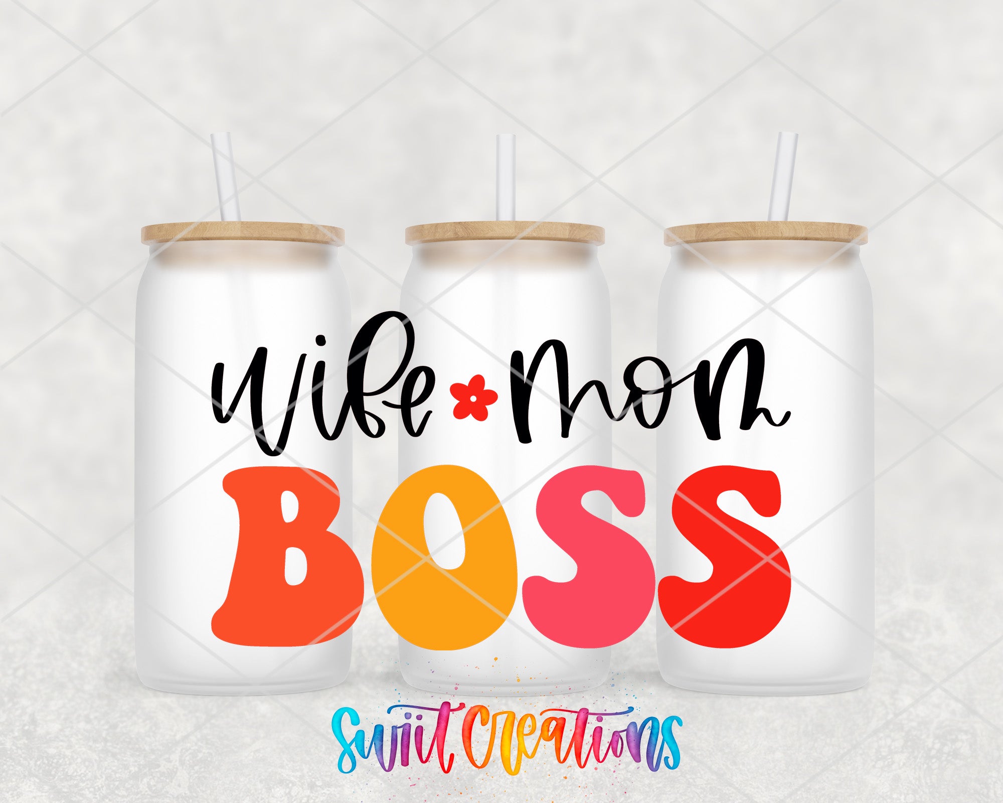 a couple of mason jars with the words wife and boss on them