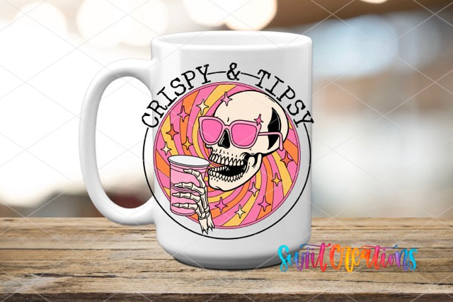 a coffee mug with a skull holding a drink