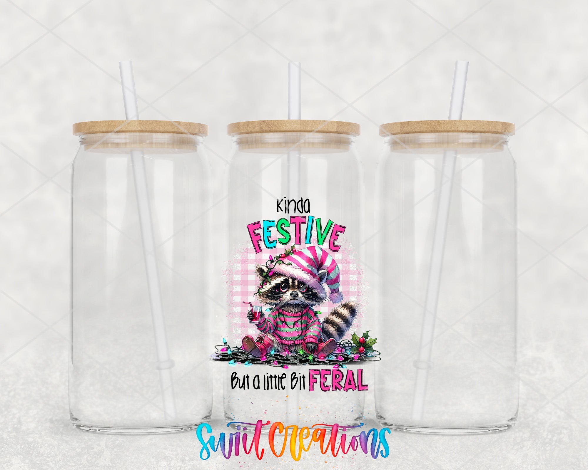two plastic cups with straws on top of them