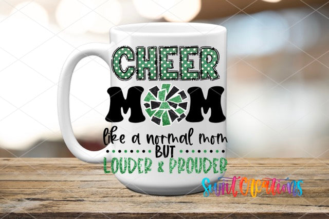 a coffee mug that says cheer mom be a normal mom