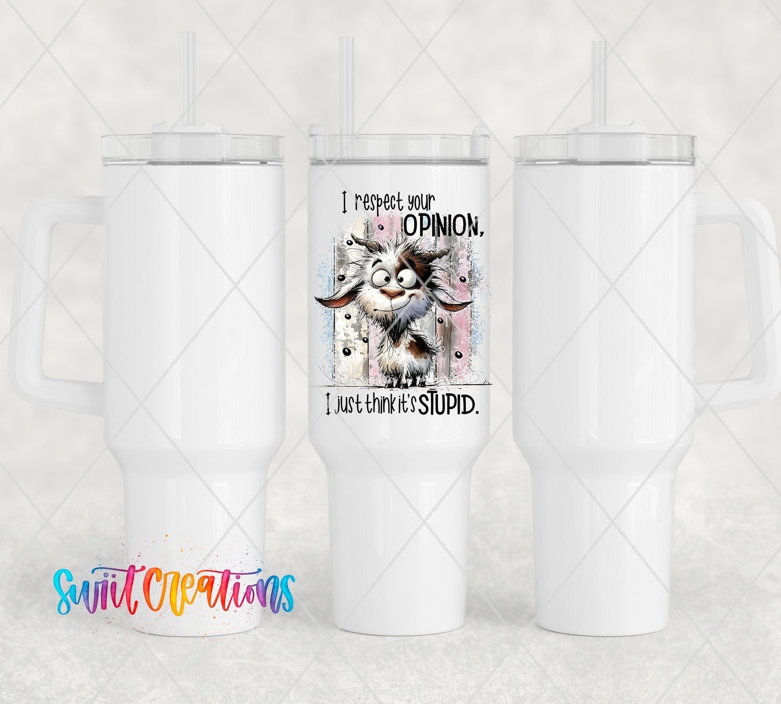 a white cup with a picture of a cat on it