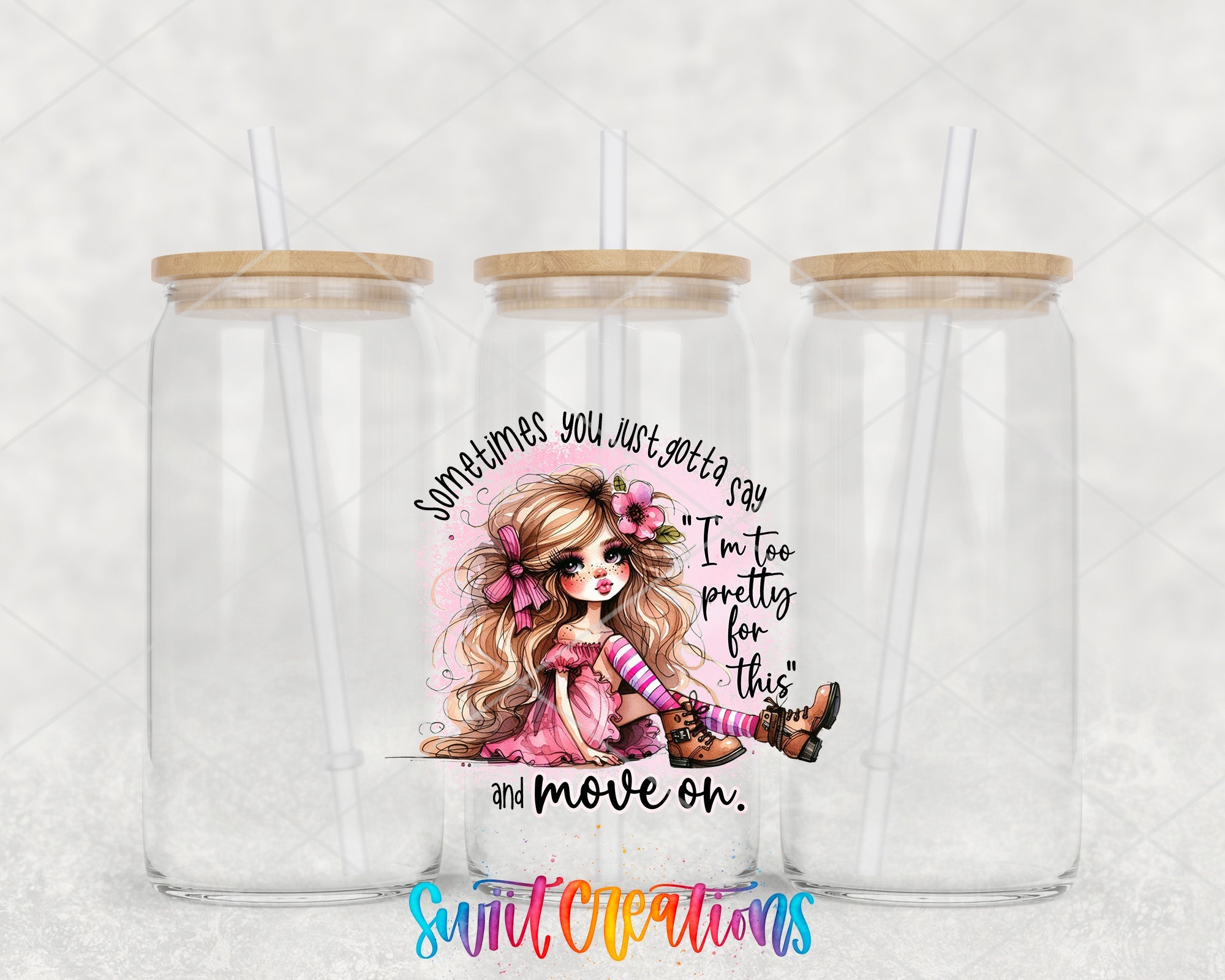 two clear tumblers with a picture of a girl on them