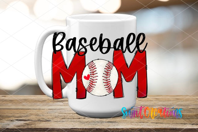 a coffee mug with a baseball mom on it