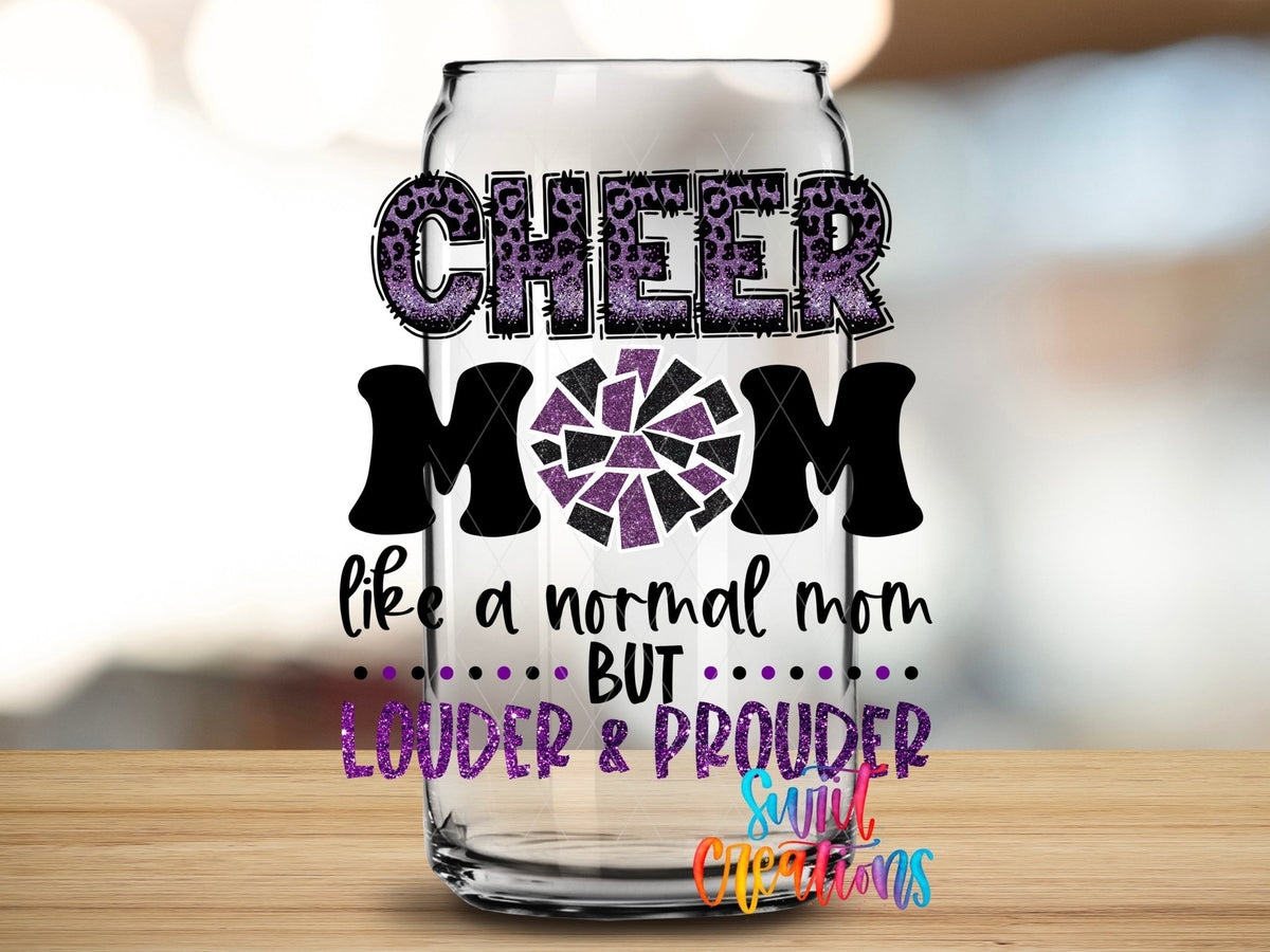 Cheer Mom UV DTF Wrap Purple Leopard Glitter Tumbler Decal | UV1531 - Swiit Creations