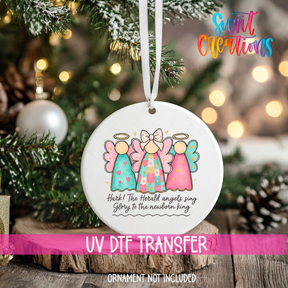 Christmas Angels UV DTF Ornament Transfer | Hark the Herald Glitter Transfer | O-1729 - Swiit Creations