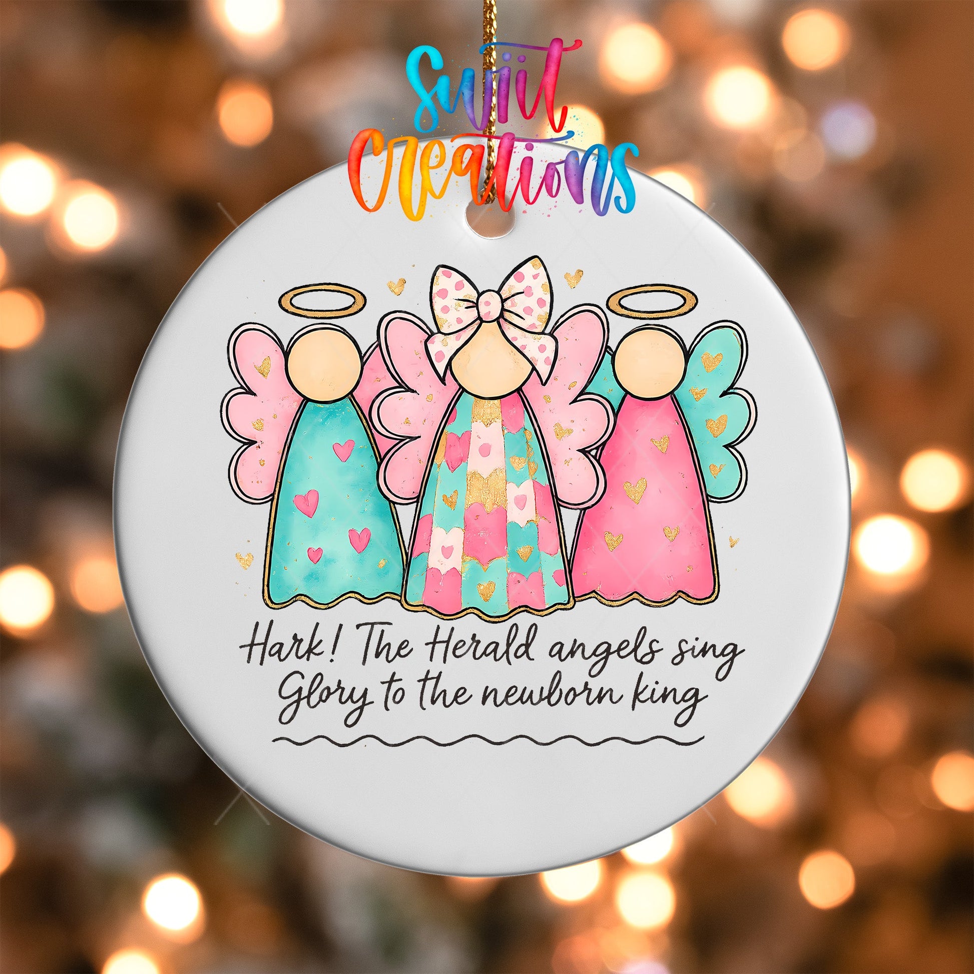 Christmas Angels UV DTF Ornament Transfer | Hark the Herald Glitter Transfer | O-1729 - Swiit Creations