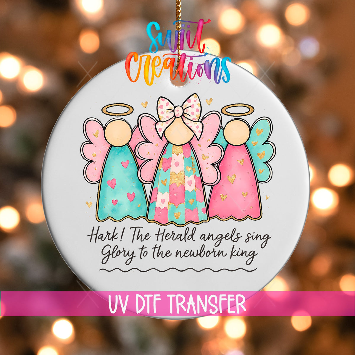 Christmas Angels UV DTF Ornament Transfer | Hark the Herald Glitter Transfer | O-1729 - Swiit Creations
