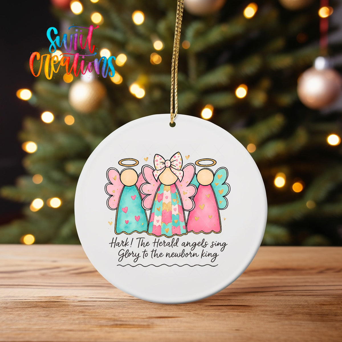Christmas Angels UV DTF Ornament Transfer | Hark the Herald Glitter Transfer | O-1729 - Swiit Creations