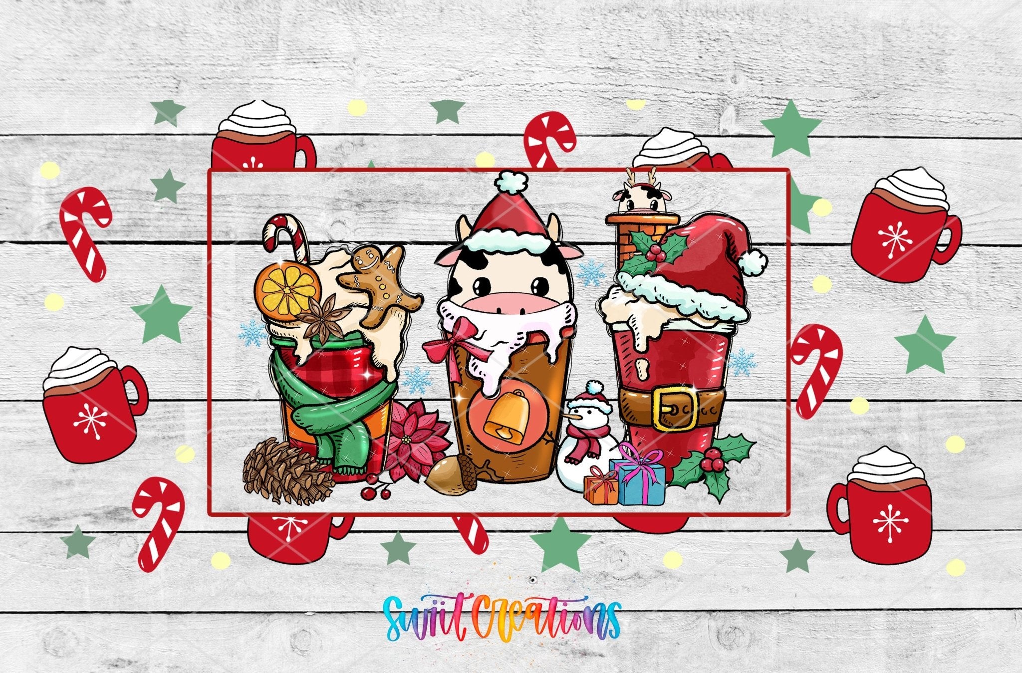 Christmas Coffee Cow UV DTF Transfer Tumbler Wrap | DTF168 - Swiit Creations
