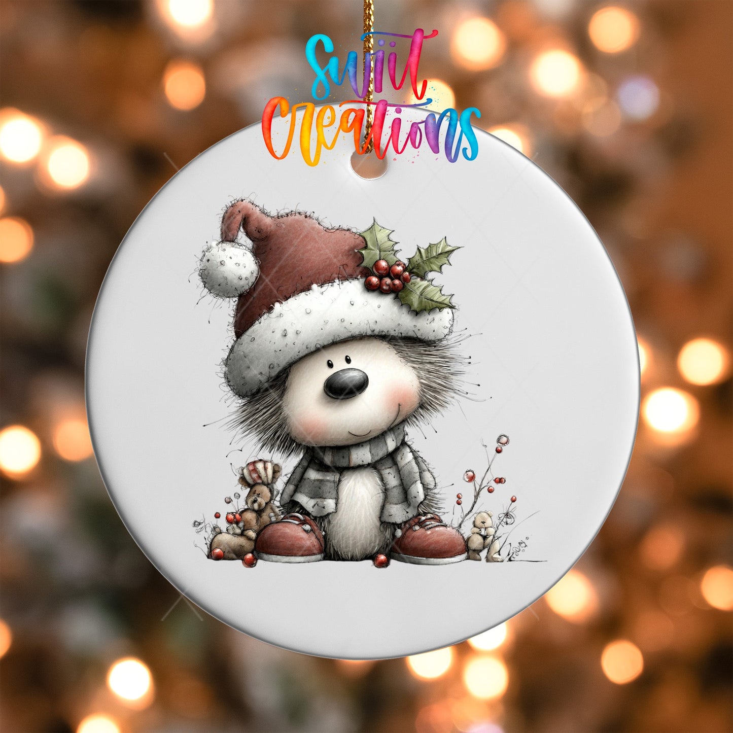 Christmas Hedgehog UV DTF Ornament Transfer | O-1762 - Swiit Creations