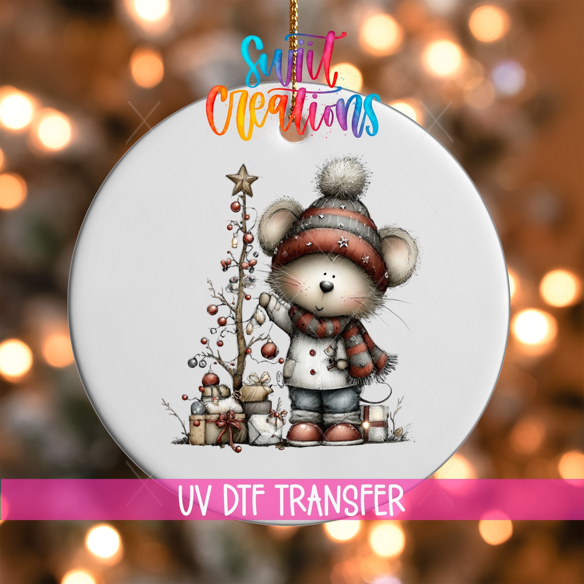 Christmas Mouse UV DTF Ornament Transfer | O-1761 - Swiit Creations