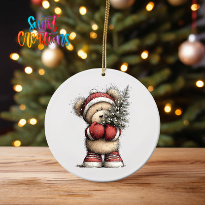Christmas Ornament Decals - Woodland Bear Holding Tree UV DTF Transfer Holiday Decor | O-1868 - Swiit Creations