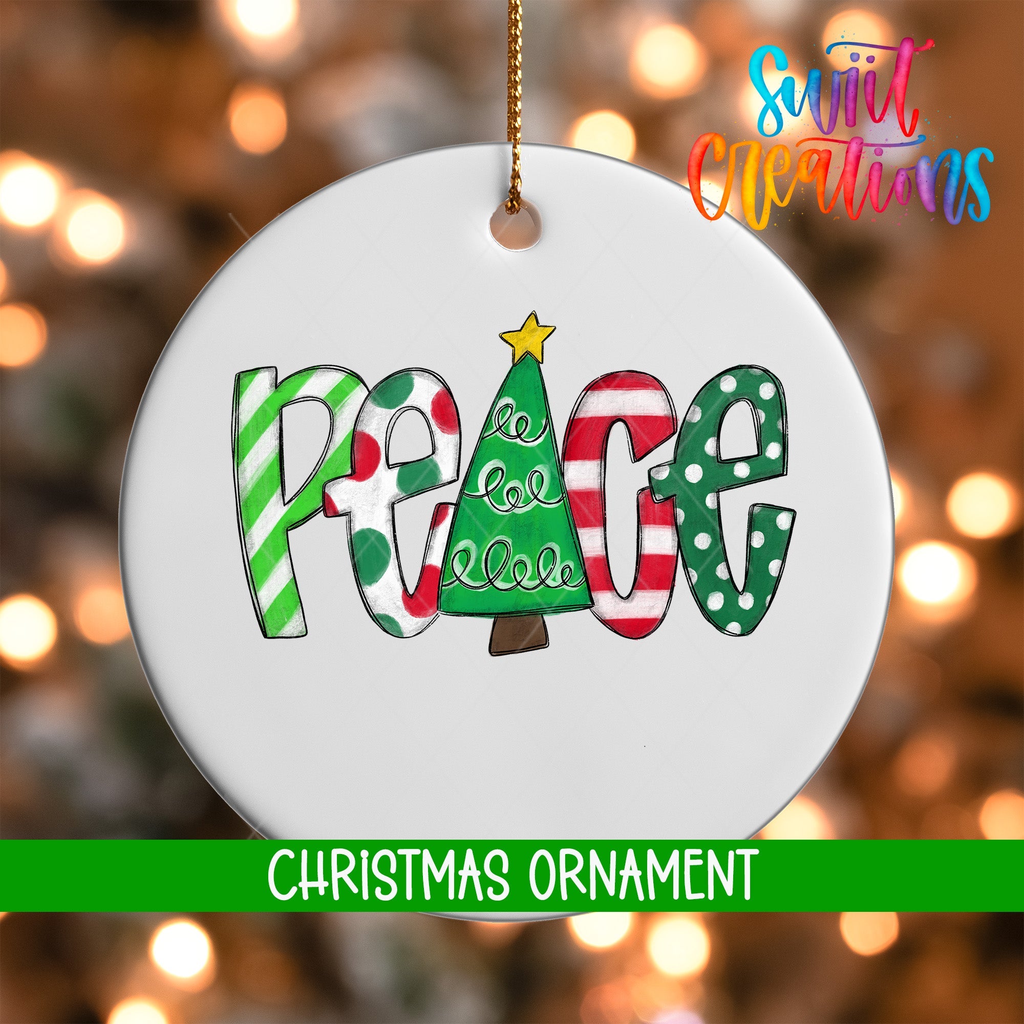 Christmas Peace Ornament | Holiday Ornament | Candy Cane Tree Keepsake Gift | O1562 - Swiit Creations