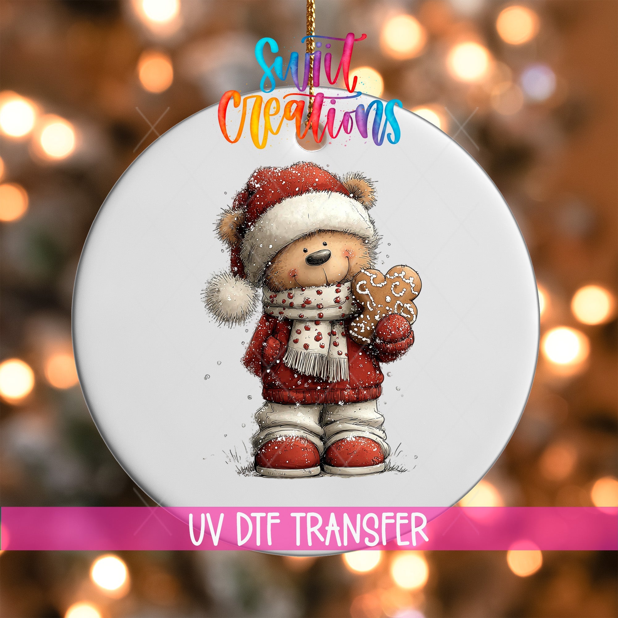 Christmas Santa Teddy Bear UV DTF Ornament Transfer | O-1784 - Swiit Creations